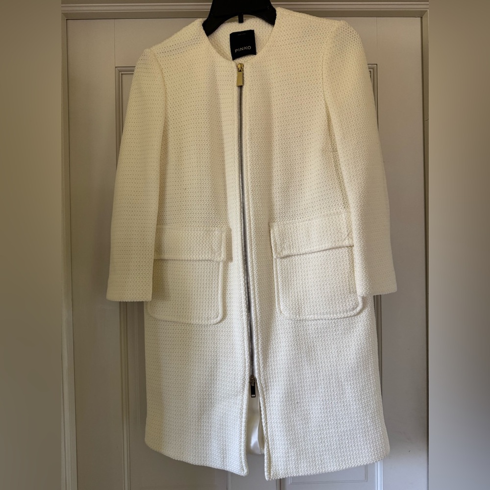 Pinko Elegant off-White Textured Women's Coat with Pockets